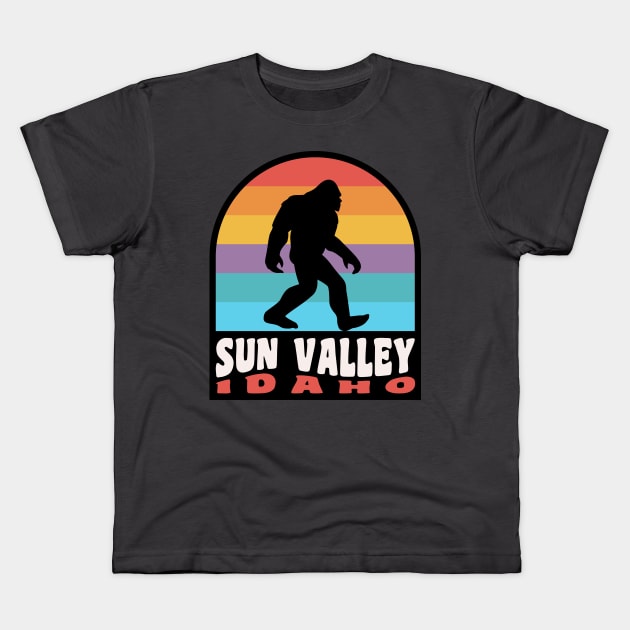 Sun Valley Idaho Bigfoot Sasquatch Retro Sunset Kids T-Shirt by PodDesignShop